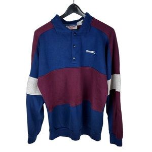 Vintage 90s Spalding Athletics Collared Blue Small Logo Sweatshirt Size 2XL